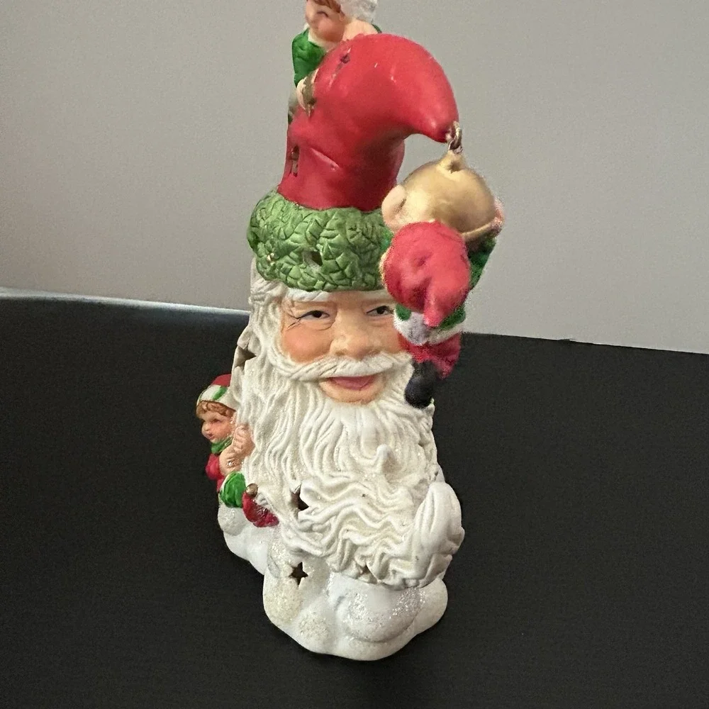 Light Up Ceramic Santa Moon Face With Elves‎ Christmas Decor Star Cutout